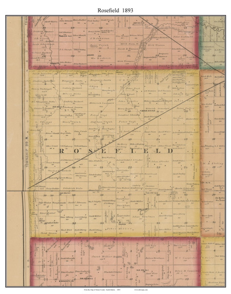 Rosefield, South Dakota 1893 Old Town Map Custom Print - Turner Co.