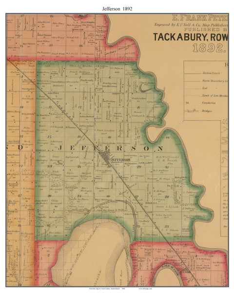 Jefferson, South Dakota 1892 Old Town Map Custom Print - Union Co.
