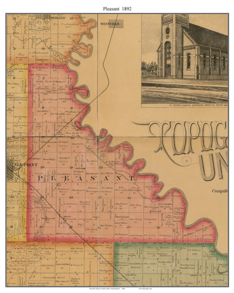 Pleasant, South Dakota 1892 Old Town Map Custom Print - Union Co. Pleasant, South Dakota 1892 Old Town Map Custom Print - Union Co.