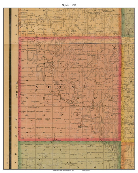 Spink, South Dakota 1892 Old Town Map Custom Print - Union Co.