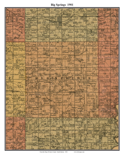 Big Springs, South Dakota 1901 Old Town Map Custom Print - Union Co.