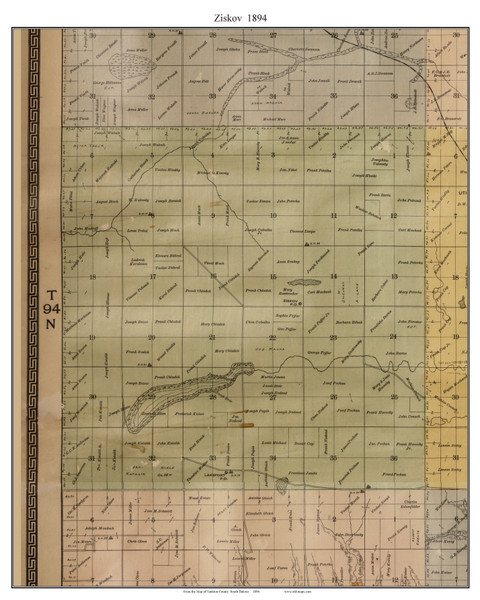 Ziskov, South Dakota 1894 Old Town Map Custom Print - Yankton Co.