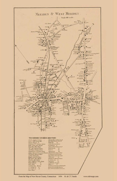 Meriden Village, Connecticut 1856 New Haven Co. - Old Map Custom Print