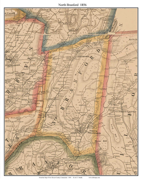 North Branford, Connecticut 1856 New Haven Co. - Old Map Custom Print