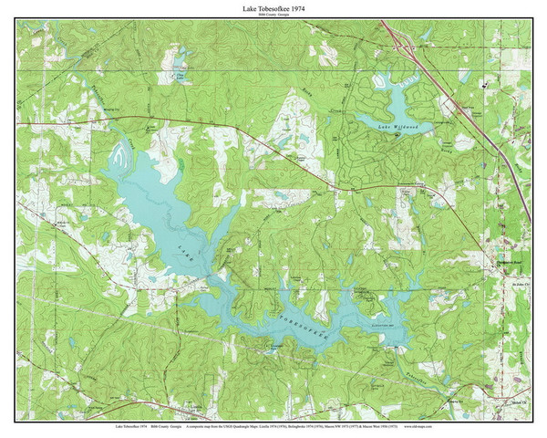 Lake Tobesofkee 1974 - Custom USGS Old Topo Map - Georgia Lakes