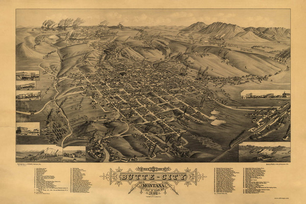 Butte City, Montana 1884 Bird's Eye View