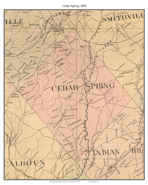 Cedar Spring, South Carolina 1894 Old Town Map Custom Print - Abbeville Co. Cedar Spring, South Carolina 1894 Old Town Map Custom Print - Abbeville Co.
