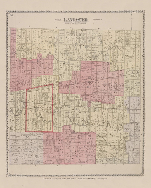 Lancaster, New York 1880 - Old Town Map Reprint - Erie Co. Atlas 80