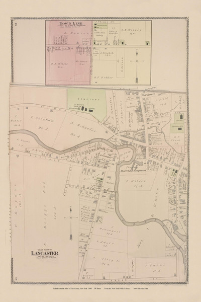 Lancaster Village, New York 1880 - Old Town Map Reprint - Erie Co. Atlas 82-83