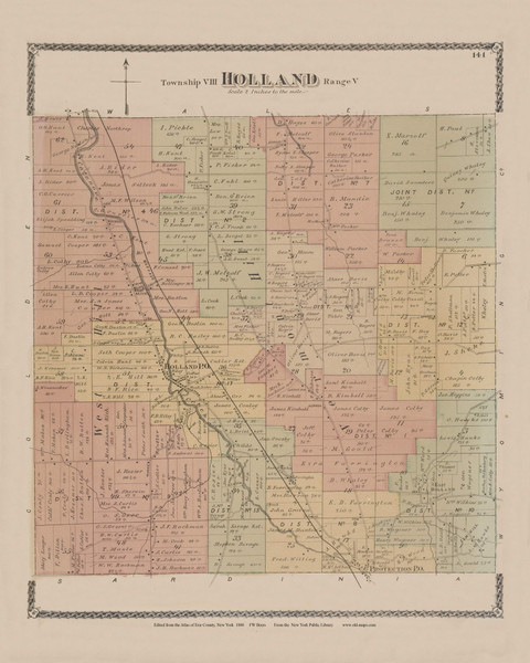 Holland, New York 1880 - Old Town Map Reprint - Erie Co. Atlas 141