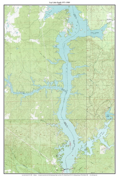 Lay Lake South 1971-1980 - Custom USGS Old Topo Map - Alabama Lay Lake South 1971-1980 - Custom USGS Old Topo Map - Alabama