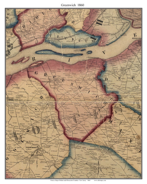 Greenwich, New Jersey 1860 Old Town Map Custom Print - Gloucester Co.
