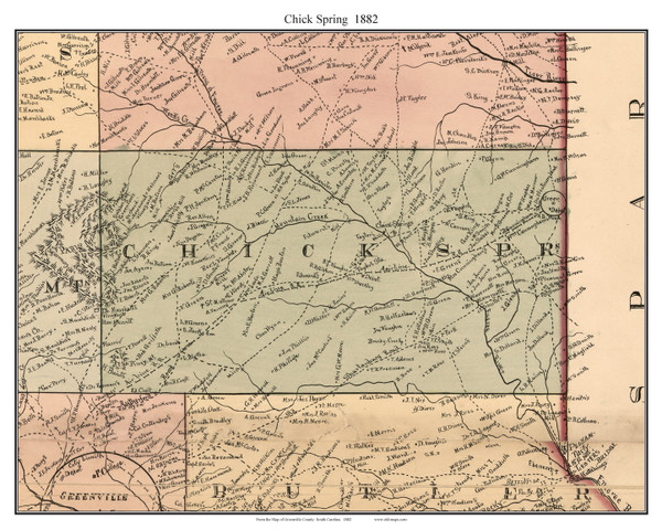 Chick Spring, South Carolina 1882 Old Town Map Custom Print - Greenville Co.