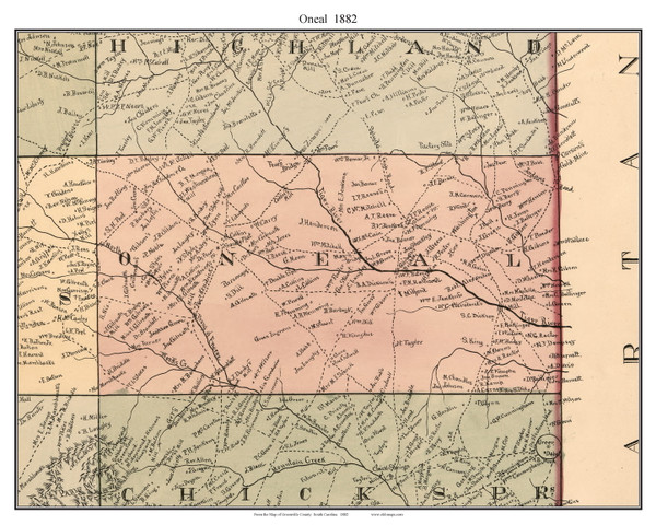 Oneal, South Carolina 1882 Old Town Map Custom Print - Greenville Co.