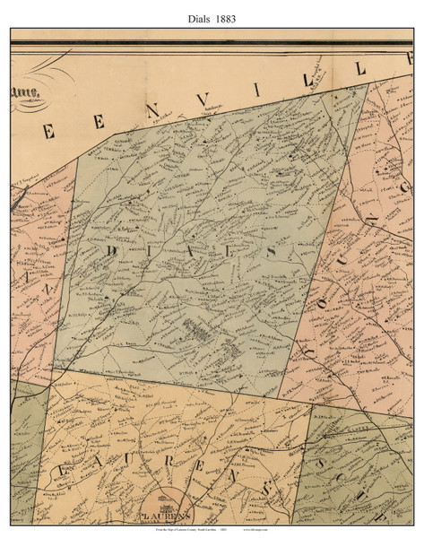 Dials, South Carolina 1883 Old Town Map Custom Print - Laurens Co.