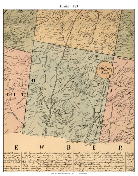Hunter, South Carolina 1883 Old Town Map Custom Print - Laurens Co.
