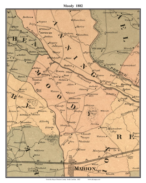 Moody, South Carolina 1882 Old Town Map Custom Print - Marion Co.