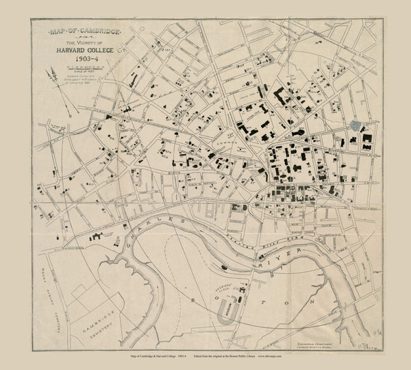 Harvard University (Map Only) 1903 - Old Map Reprint Cambridge - Massachusetts Towns - Part Of