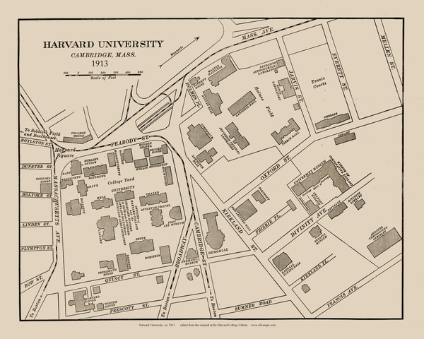 Harvard University 1913 - Old Map Reprint Cambridge - Massachusetts Towns - Part Of Harvard University 1913 - Old Map Reprint Cambridge - Massachusetts Towns - Part Of