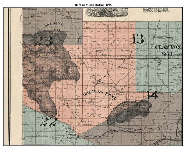 Harbins, Georgia 1895 Old Town Map Custom Print - Cherokee Co. Harbins, Georgia 1895 Old Town Map Custom Print - Cherokee Co.