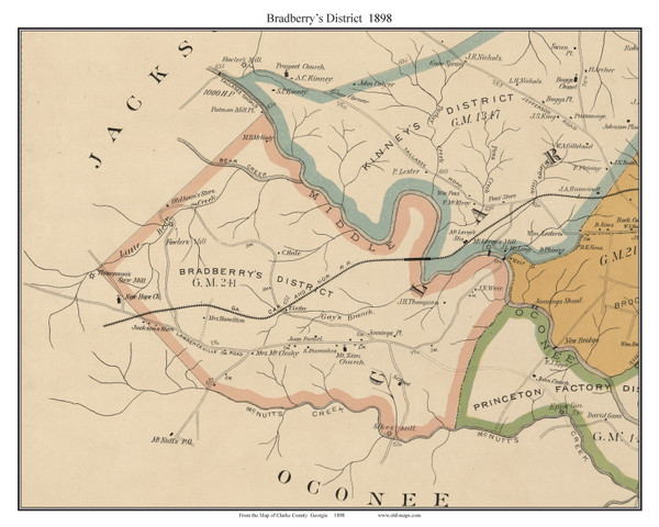 Bradberry's Georgia 1898 Old Town Map Custom Print - Clarke Co.
