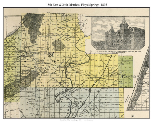 15th & 24th Districts Floyd Springs, Georgia 1895 Old Town Map Custom Print - Floyd Co.