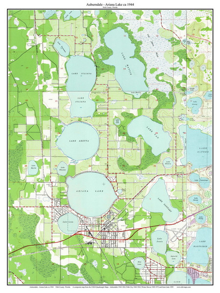 Auburndale & Ariana Lake ca 1944 - Custom USGS Old Topo Map - Florida Auburndale & Ariana Lake ca 1944 - Custom USGS Old Topo Map - Florida