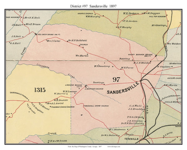 District 97 Sandersville, Georgia 1897 Old Town Map Custom Print - Washington Co.