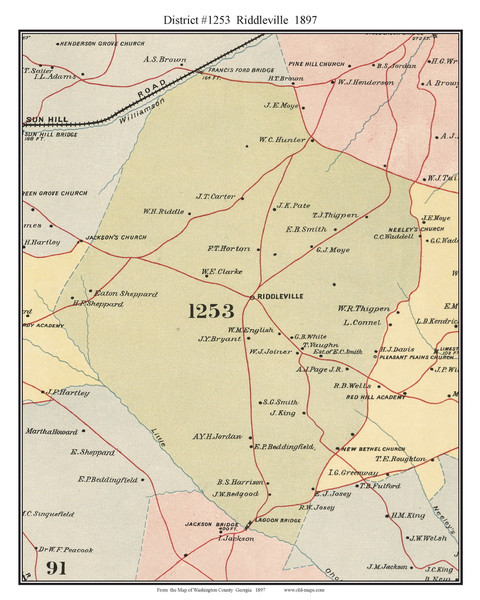 District 1253 Riddleville, Georgia 1897 Old Town Map Custom Print - Washington Co.