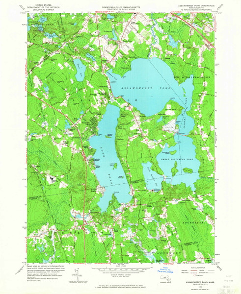 Assawompset Pond, Massachusetts 1963 (1965) USGS Old Topo Map Reprint 7x7 MA Quad 349965