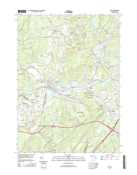 Ayer, Massachusetts 2015 () USGS Old Topo Map Reprint 7x7 MA Quad