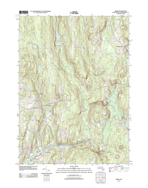 Barre, Massachusetts 2012 () USGS Old Topo Map Reprint 7x7 MA Quad