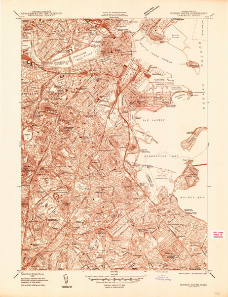 Boston South, Massachusetts 1944 (1944) USGS Old Topo Map Reprint 7x7 MA Quad 350033
