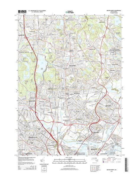 Boston North, Massachusetts 2015 () USGS Old Topo Map Reprint 7x7 MA Quad