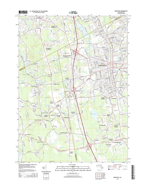Brockton, Massachusetts 2015 () USGS Old Topo Map Reprint 7x7 MA Quad