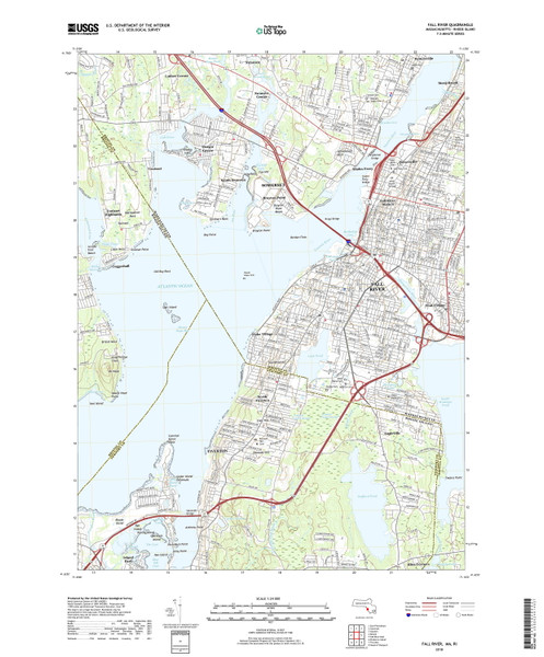Fall River, Massachusetts 2018 () USGS Old Topo Map Reprint 7x7 MA Quad
