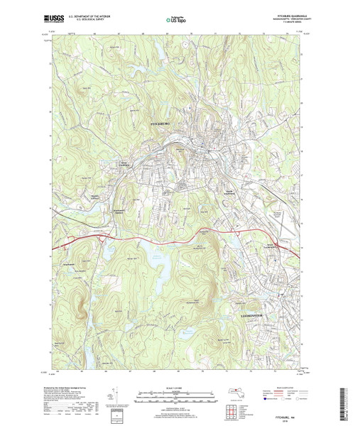 Fitchburg, Massachusetts 2018 () USGS Old Topo Map Reprint 7x7 MA Quad