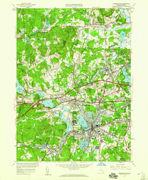 Framingham, Massachusetts 1950 (1959) USGS Old Topo Map Reprint 7x7 MA Quad 350145