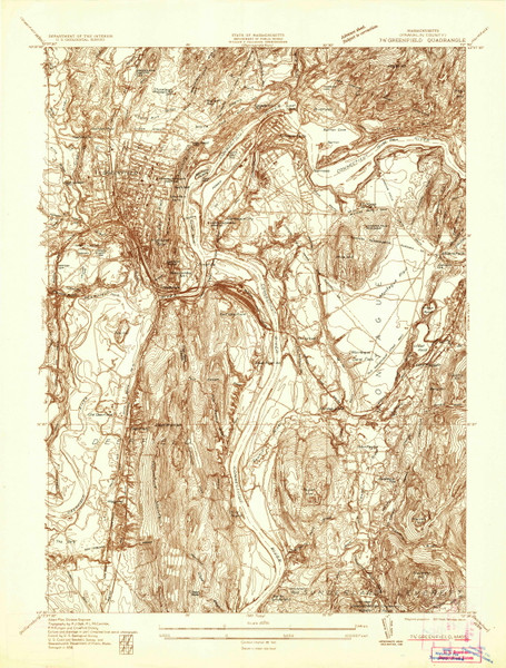 Greenfield, Massachusetts 1936 () USGS Old Topo Map Reprint 7x7 MA Quad 350179
