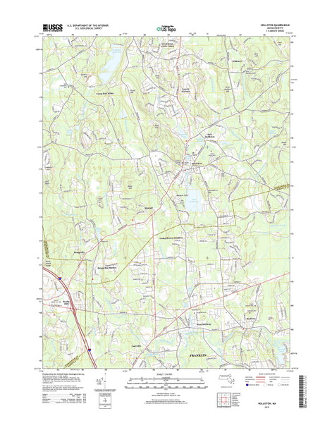 Holliston, Massachusetts 2015 () USGS Old Topo Map Reprint 7x7 MA Quad