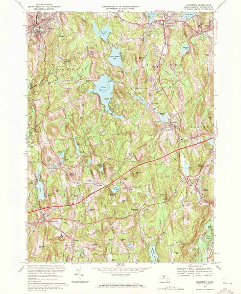 Leicester, Massachusetts 1969 (1971) USGS Old Topo Map Reprint 7x7 MA Quad 350236