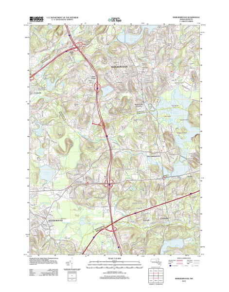 Marlborough, Massachusetts 2012 () USGS Old Topo Map Reprint 7x7 MA Quad
