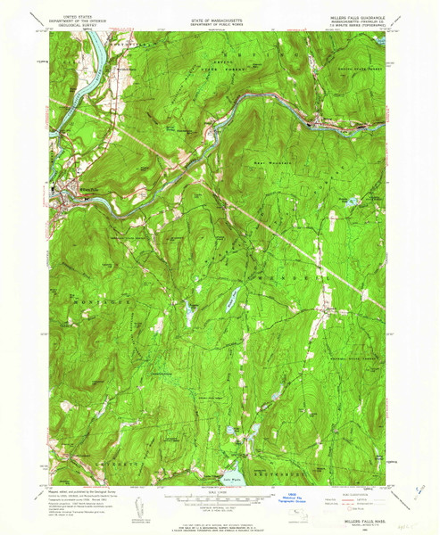 Millers Falls, Massachusetts 1961 (1963) USGS Old Topo Map Reprint 7x7 MA Quad 350296