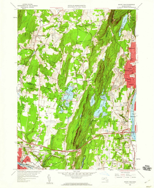 Mount Tom, Massachusetts 1958 (1960) USGS Old Topo Map Reprint 7x7 MA Quad 350312 Mount Tom, Massachusetts 1958 (1960) USGS Old Topo Map Reprint 7x7 MA Quad 350312