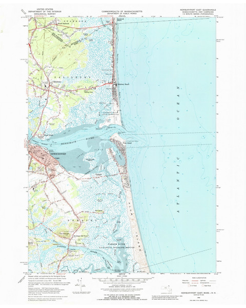 Newburyport East, Massachusetts 1966 (1988) USGS Old Topo Map Reprint 7x7 MA Quad 350364