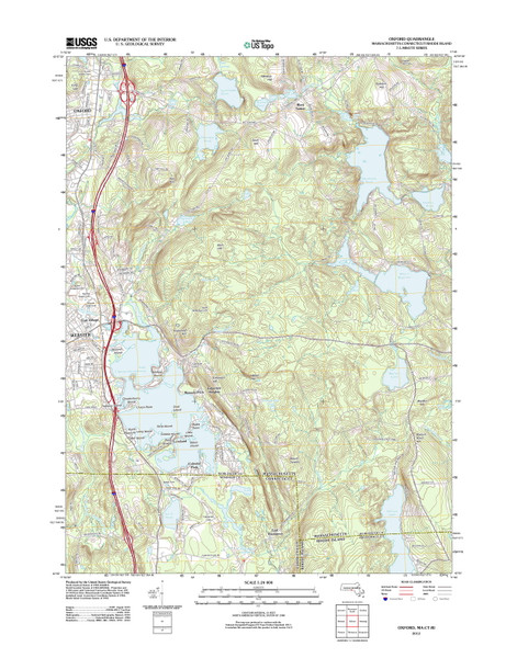 Oxford, Massachusetts 2012 () USGS Old Topo Map Reprint 7x7 MA Quad