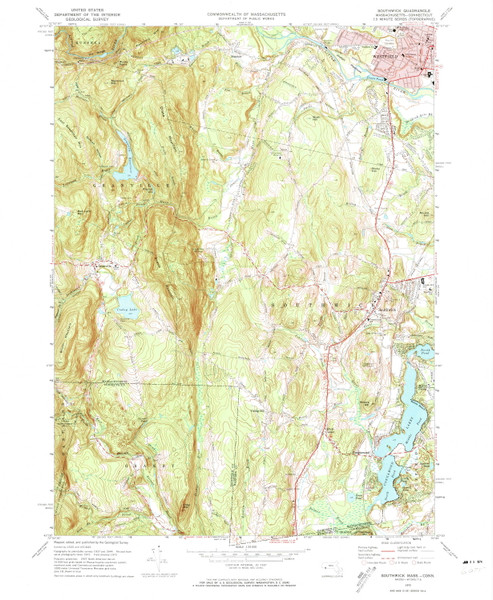 Southwick, Massachusetts 1972 (1974) USGS Old Topo Map Reprint 7x7 MA Quad 350605