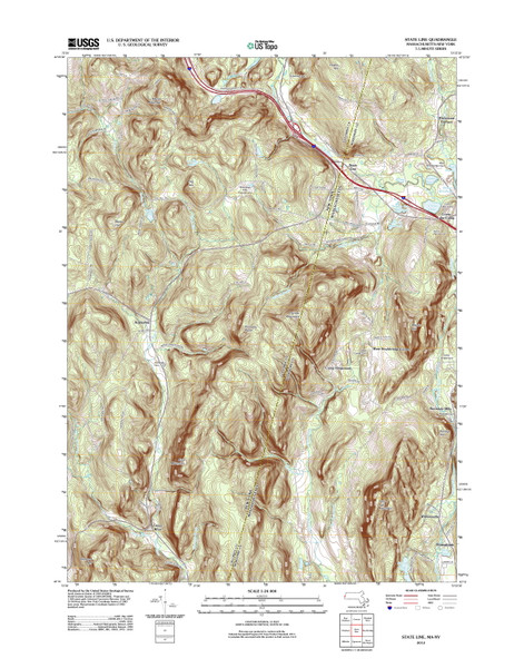 State Line, Massachusetts 2012 () USGS Old Topo Map Reprint 7x7 MA Quad