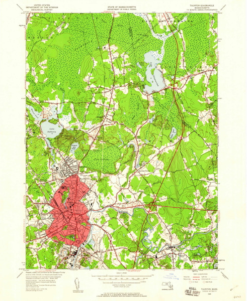Taunton, Massachusetts 1949 (1960) USGS Old Topo Map Reprint 7x7 MA Quad 350632