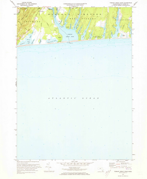 Tisbury Great Pond, Massachusetts 1972 (1973) USGS Old Topo Map Reprint 7x7 MA Quad 350641